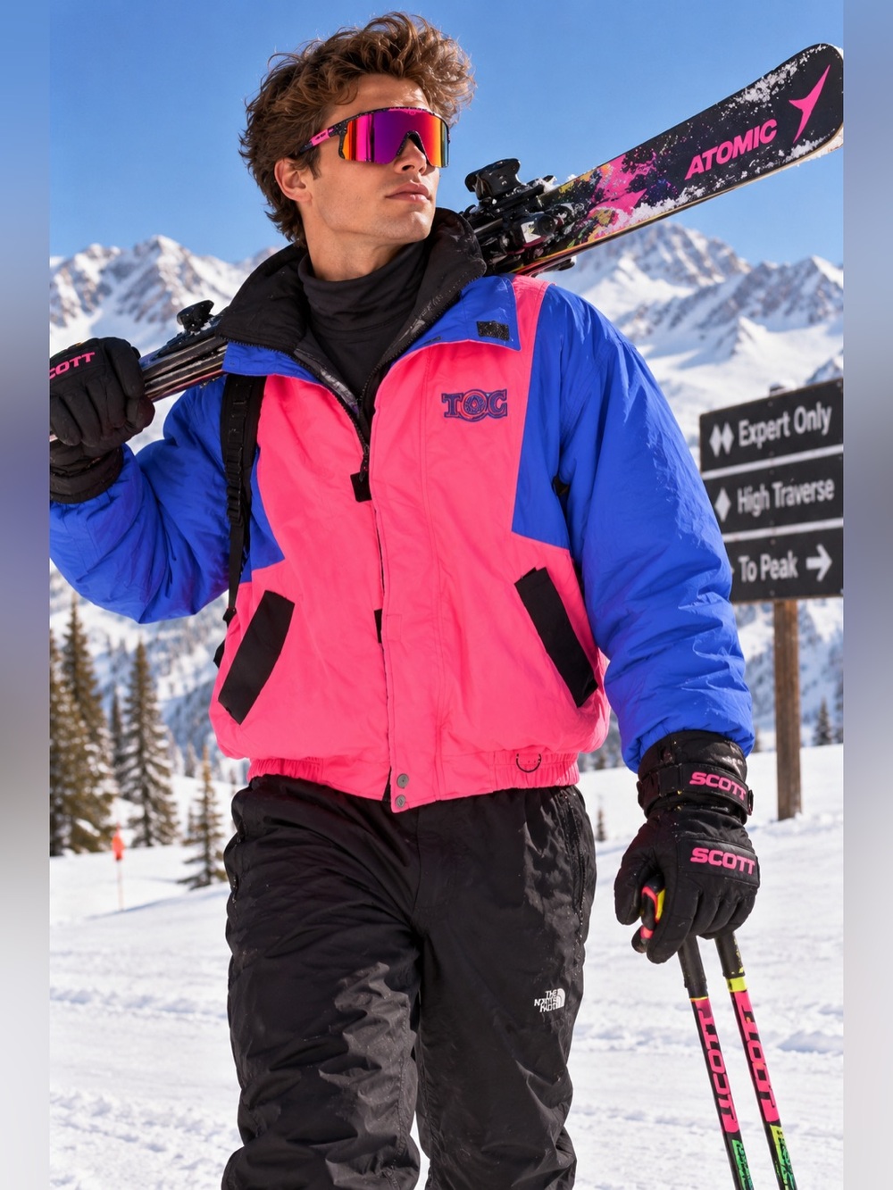 Vintage 80s Colorblock Pink & Blue Puffer Ski Jacket